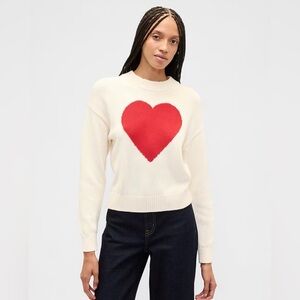 Gap Relaxed Cropped Intarsia Chunky Knit Oversized Sweater Heart Novelty Beachy